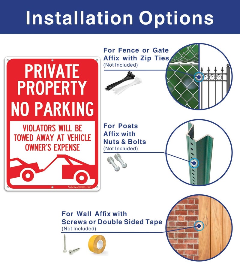Faittoo (2 Pack) Private Property No Parking - Violators Will Be Towed Away at Vehicle Owner's Expense Sign, Reflective .40 Rust Free Aluminum 14 x 10, UV Protected, Weather Resistant, Waterproof, Durable Ink - Image 3